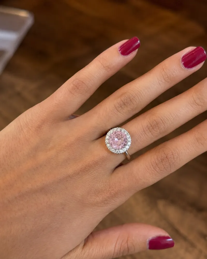 Anel Prata Pedra Rosa Cravejado ( Tam. 18)