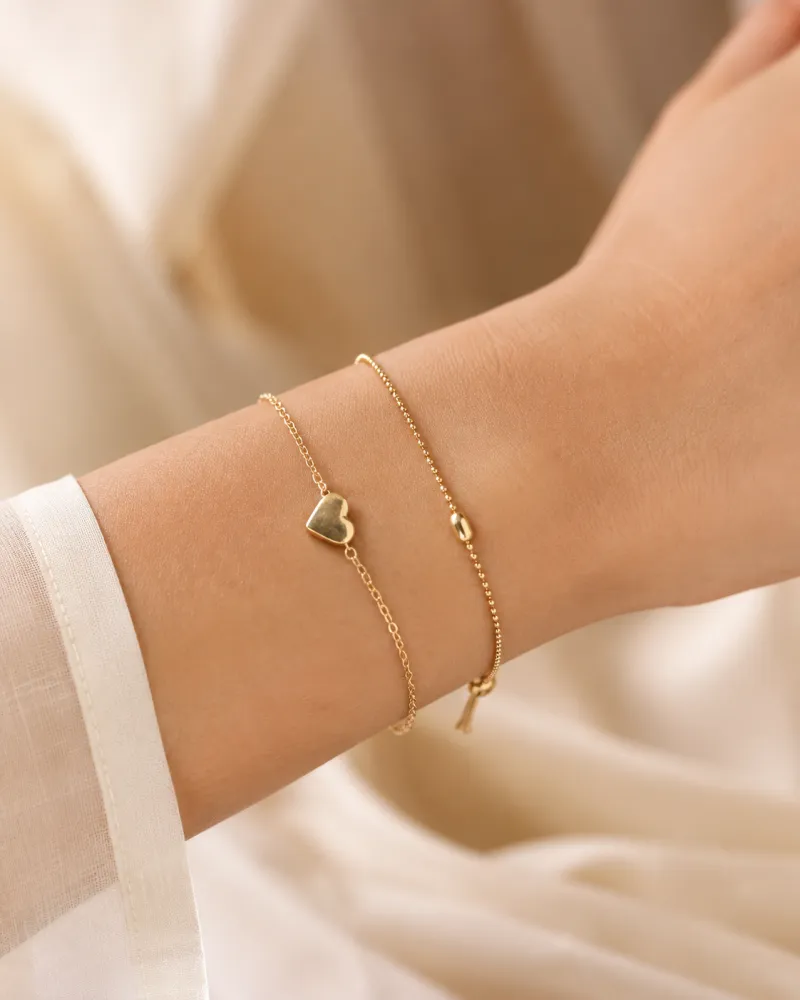 Pulseira Dourada Dupla Coração Bijuteria