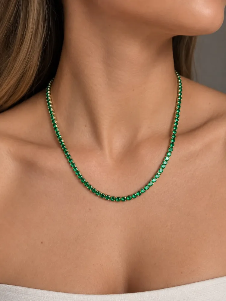 Colar Riviera Tradicional Dourada com Verde Bijuteria
