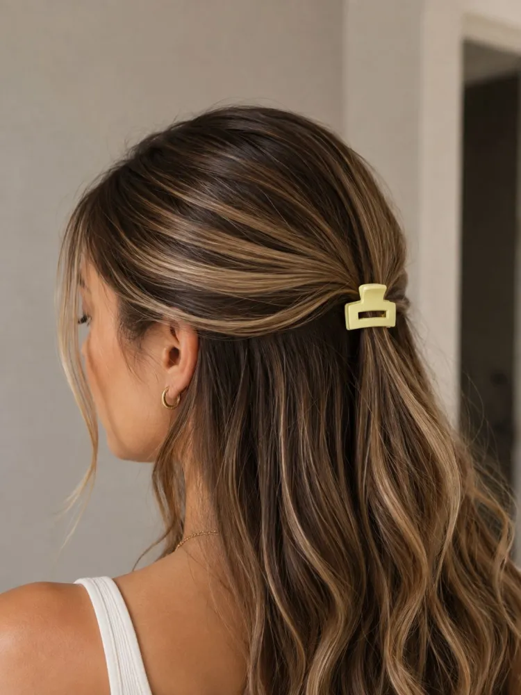 Presilha Mini para Cabelo Retangular Amarela