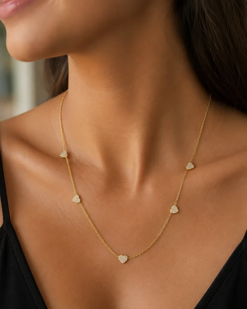 Colar Dourado Coração Cravejado Bijuteria
