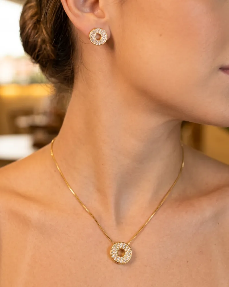 Conjunto Dourado Luxo Ouro Redondo Furo no Meio