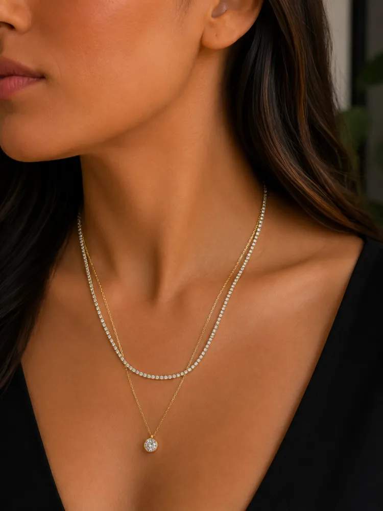 Colar Dourado Duplo Riviera e Ponto de Luz Bijuteria