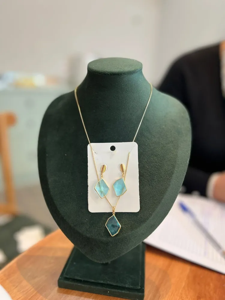 Conjunto Dourado Banhado Ouro Azul