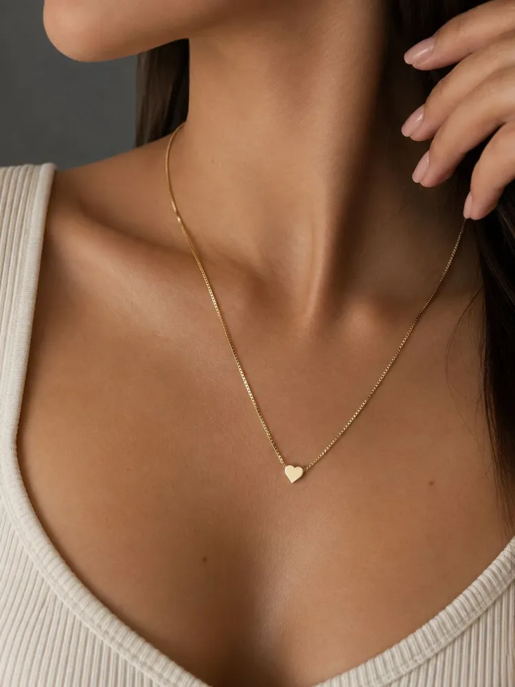 Colar Dourado Coração Liso Bijuteria
