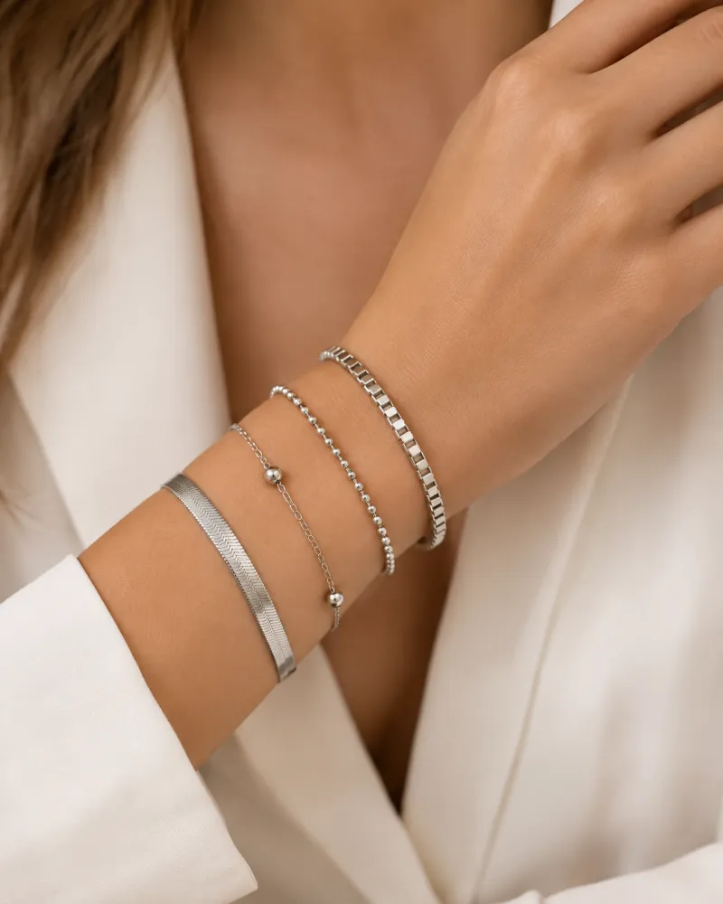 Pulseiras Prata Kit com 4 Diversificadas Bijuteria