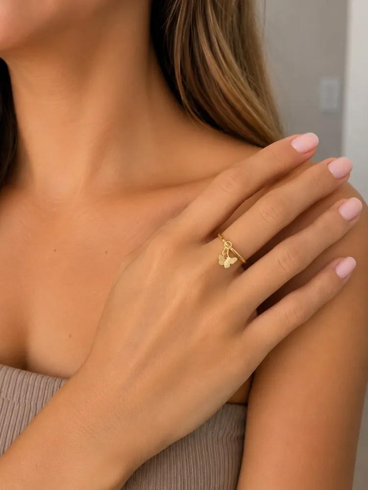 Anel Dourado Borboleta Bijuteria ( TAM 18 )
