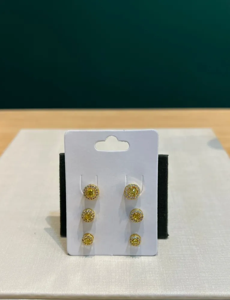 Brinco Trio Redondo com Pedra Amarelo