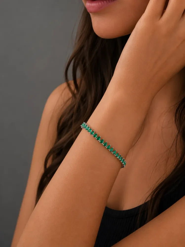 Pulseira Riviera Prata Gotas Verde Bijuteria