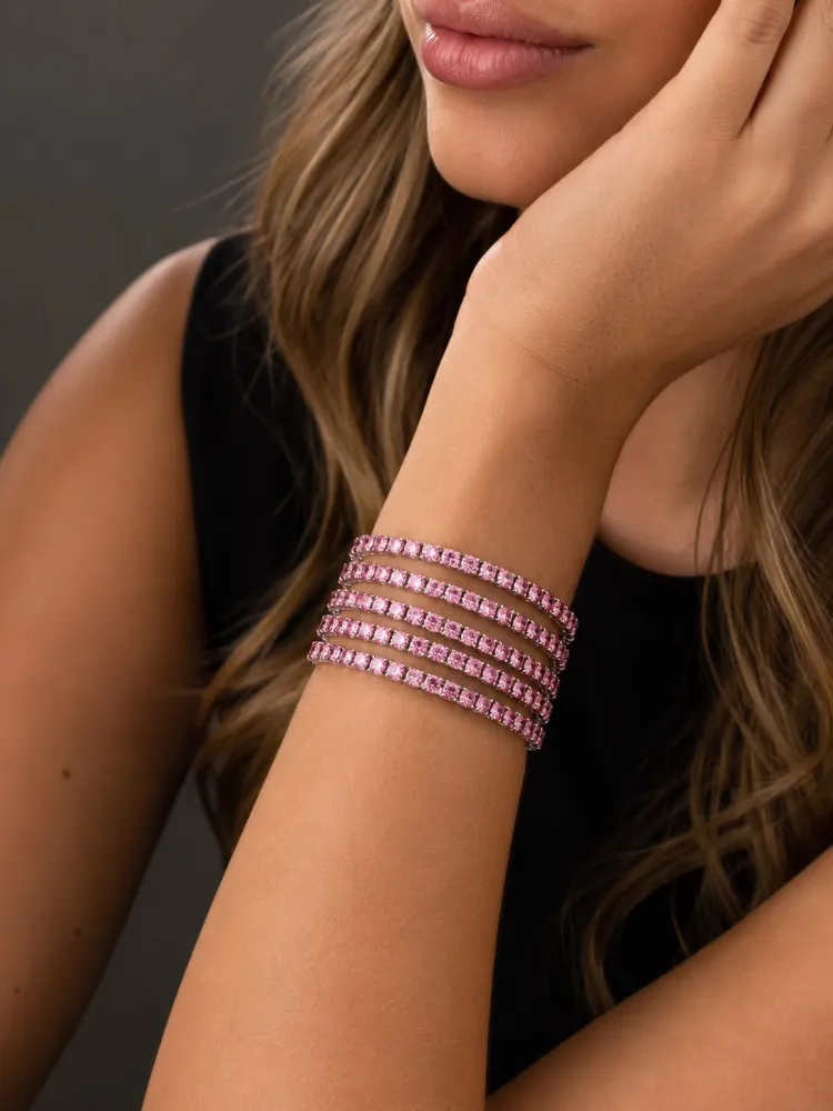 Pulseiras Riviera Prata Rosa Grossa Kit com 5 Bijuteria