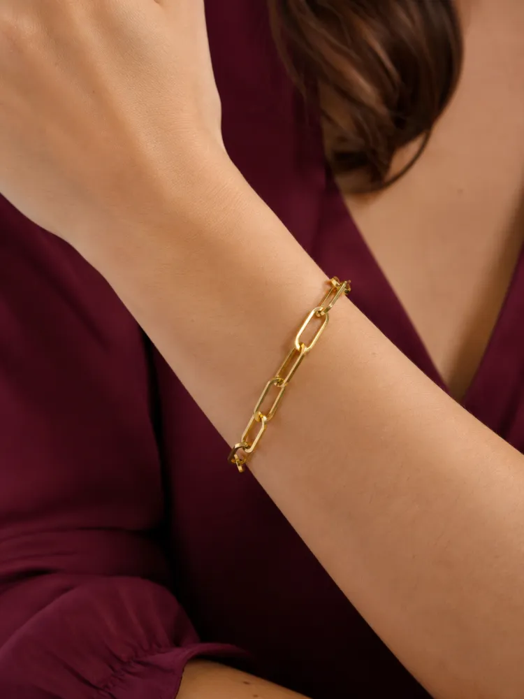 Pulseira Dourada Elos Grande Biju
