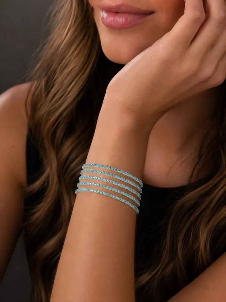 Pulseiras Riviera Prata Azul Tiffany Kit com 5 Bijueteria