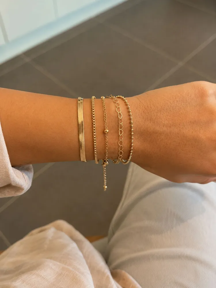 Pulseiras Douradas Kit 5 Coração e Fio de Cobra Bijuteria