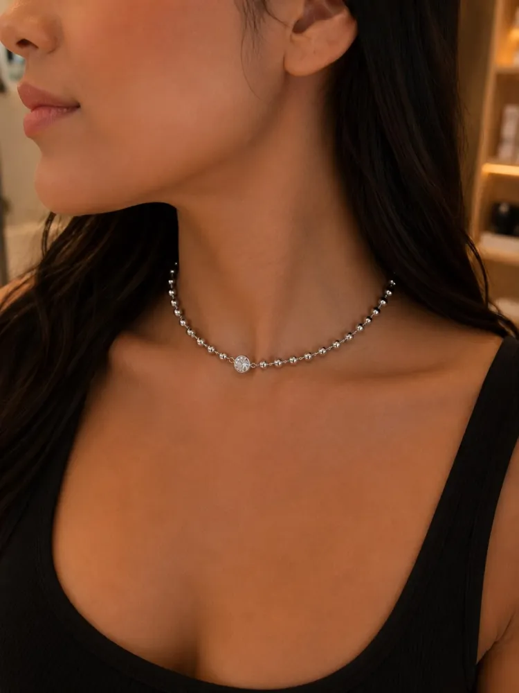 Conjunto Bolinhas Prata com Ponto de Luz
