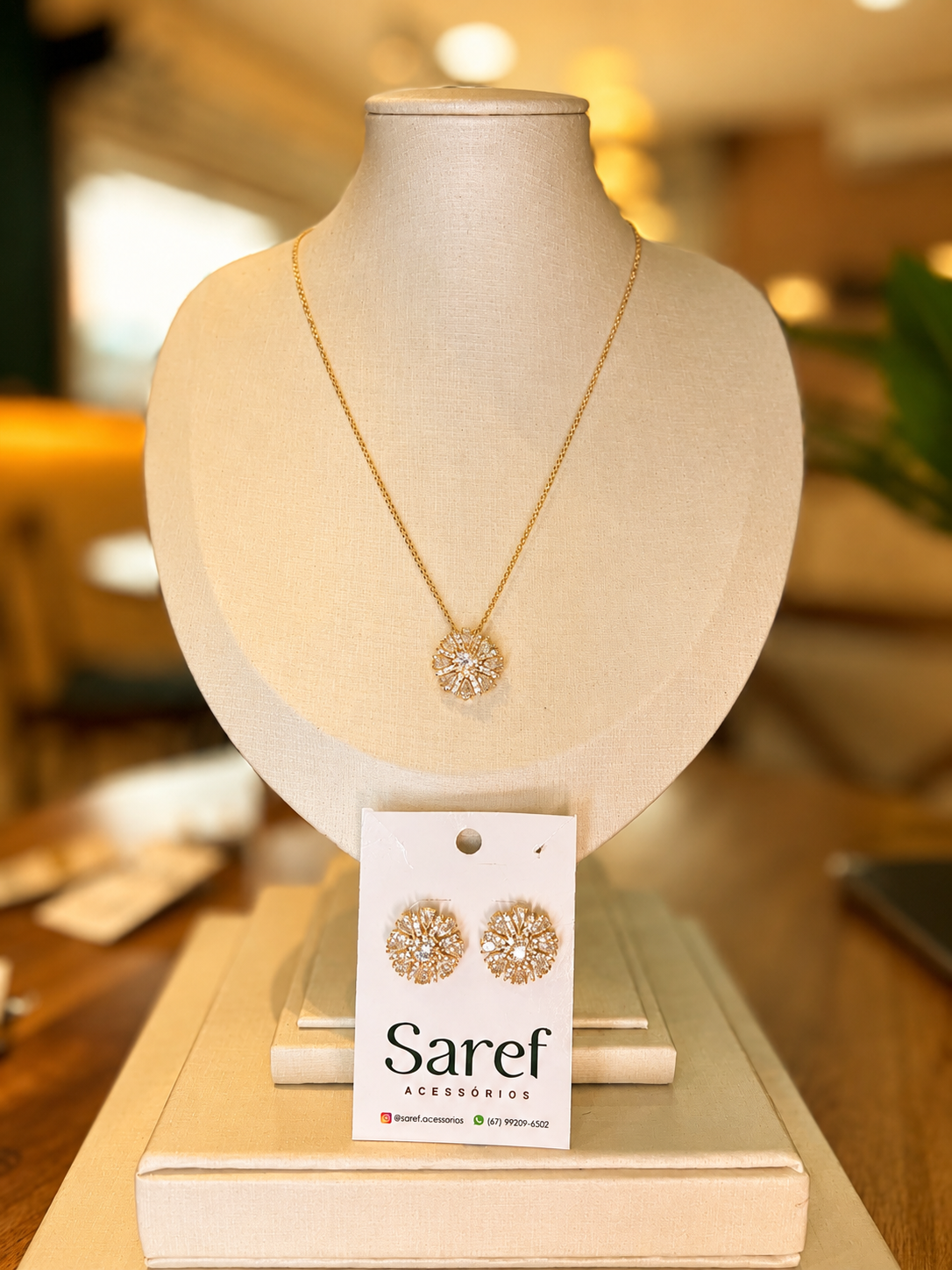 Conjunto dourado ouro sol cravejado