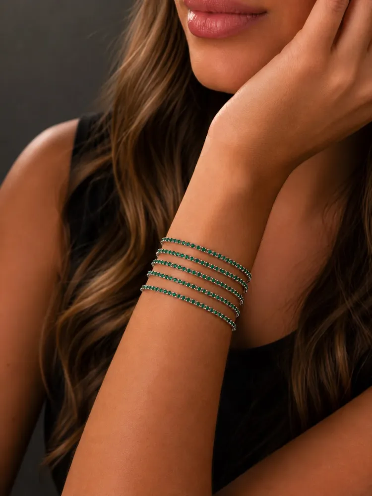 Pulseiras Riviera Prata Verde Bandeira Kit com 5 Bijuteria