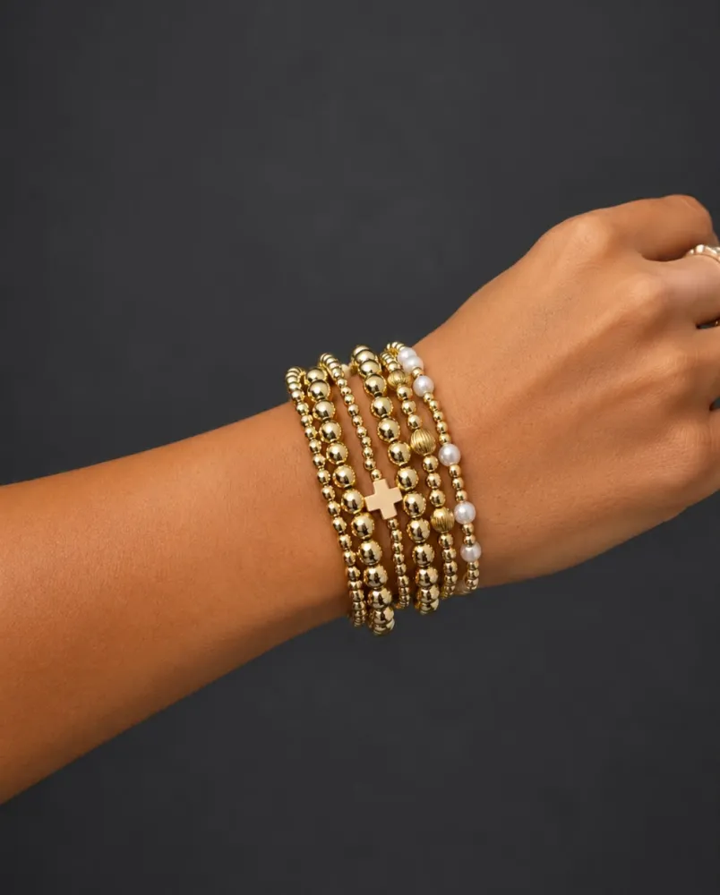 Pulseiras Dourada Pérola Bolinha e Cruz Kit com 6 Bijuteria