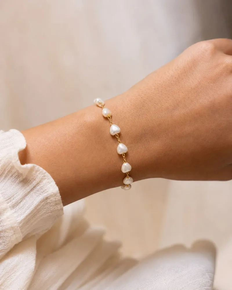 Pulseira com Perólas de Coração